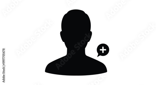 Person silhouette profile user icon with plus sign speech bubble for user addition concept