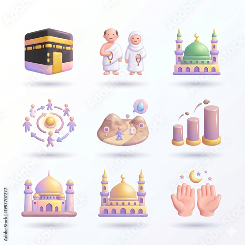 Islamic symbols and holy places icons.