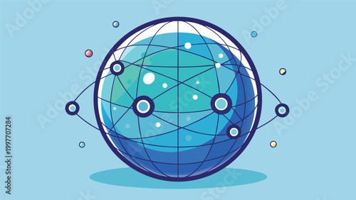 Stylized digital globe illustration representing global network connectivity and international communication technology on a light blue background