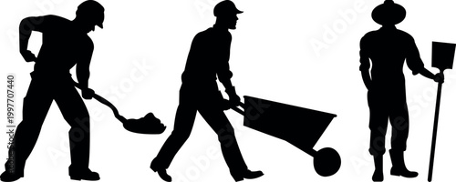 Labor day black silhouettes with shovel and wheelbarrow