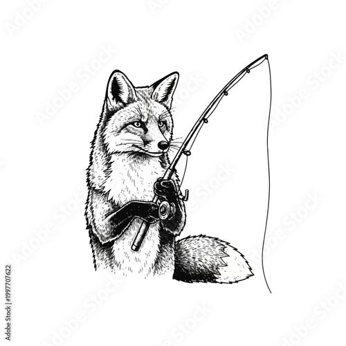 Fox holding a fishing rod.