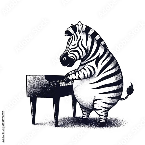 Zebra playing piano music instrument.