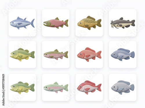 Variety of colorful fish species.