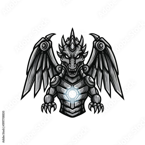 Mechanical dragon creature with wings.