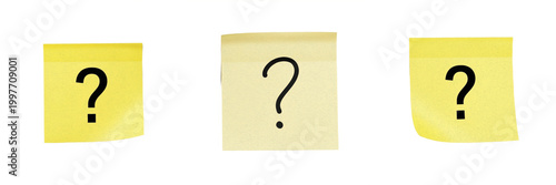 Cuadro en lienzo Yellow Sticky Note with Question Mark Isolated on White Background for FAQ Help