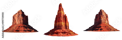 Billede på lærred Tall Desert Rock Spire Isolated on White Background for Western Adventure Landsc