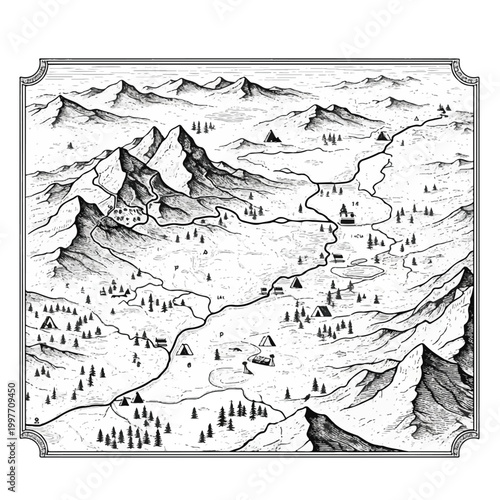 Mountain range with many peaks landscape.