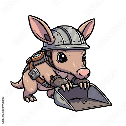 Cartoon armadillo wearing mining helmet.
