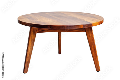 Elegant dark wooden round coffee table with three sturdy splayed legs for a stylish and modern living space interior design 