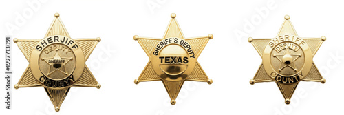 Bild auf Leinwand Polished Gold Sheriff Badge Star Isolated on White Background Law Enforcement Se