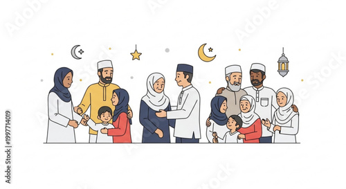 Happy muslim family celebrating ramadan holiday vector art