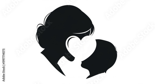 Silhouette of mother and child forming a heart shape vector icon
