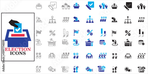 election icon set. ballot, election, vote, democracy, government and more. simple complete vector