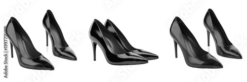 Fotografía Pair of Elegant Black High-Heeled Shoes Isolated on White Background Fashion App