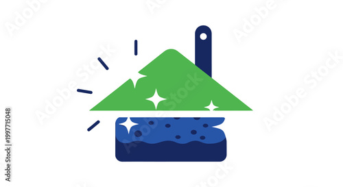 Cleaning tool icon with green sponge.