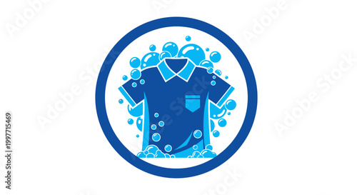 Laundry service logo with blue shirt.