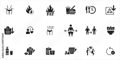 weight loss icon set. loss, weight, diet, body, slim and more. simple solid vector
