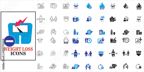 weight loss icon set. fat, weight, diet, body, slim, loss and more. simple complete vector