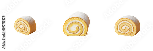 Fotografi Sourdough Swiss Roll Cake Slice Isolated on White Background Sweet Bakery Desser