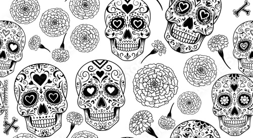 Day of the dead skull seamless pattern mexican decorative background
