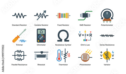 Resistor and electrical component icons shown on white background