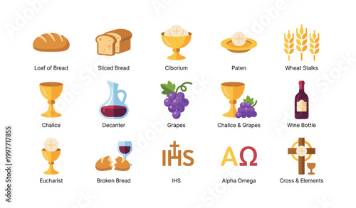 Eucharist and communion symbols displayed in icon grid