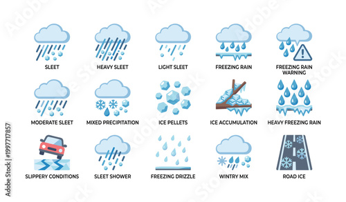 Sleet and freezing precipitation weather icons arranged in grid