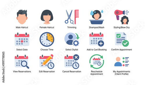 Hair salon service icons for bookings and appointments
