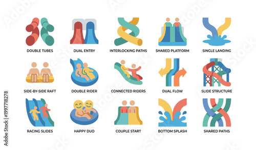 Water slide icons showing ride types on white background