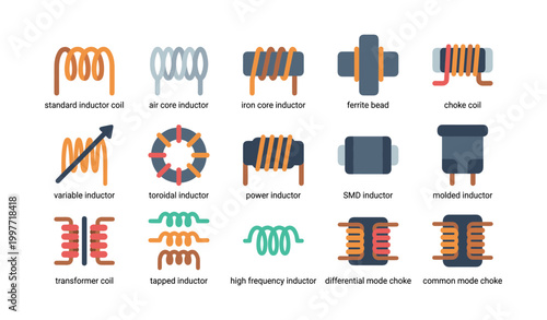 Inductor and coil icons arranged in labeled grid layout