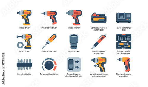 Power tools and accessories icons arranged in grid layout
