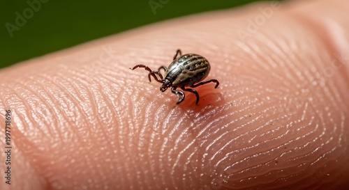 Parasite tick attached to skin macro detail