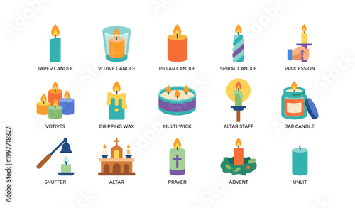 Candle icons displayed in a grid on a white background panel