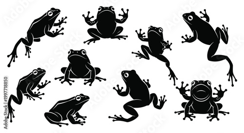 Foto Vintage engraving of diverse frog poses a collection of amphibian illustrations