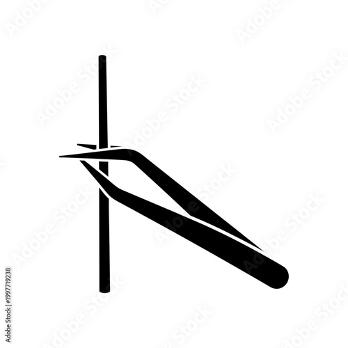 Tweezers holding a thin object, precise and delicate work.