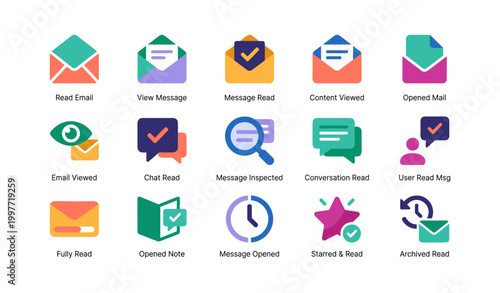 Email and message icons arranged and labeled on white background