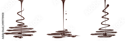 Canvastavla Pouring Liquid Chocolate Stream Isolated on White Background Sweet Cocoa Drip Fl