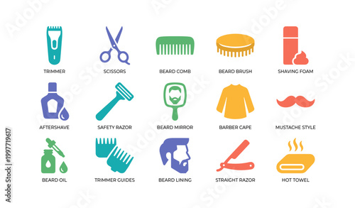 Men grooming and shaving icons arranged on white background
