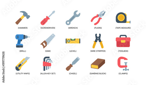 Hand tool icons displayed in labeled grid on white background