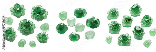 Tableau sur toile Green Gemstones and Raw Emeralds Isolated on White Background Luxury Jewelry Cry