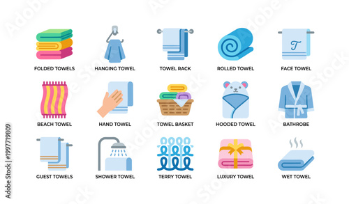 Towel icons arranged in grid with labels on white background