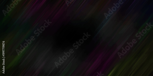 Dark abstract background with diagonal streaks of purple green and blue light and subtle contour lines
