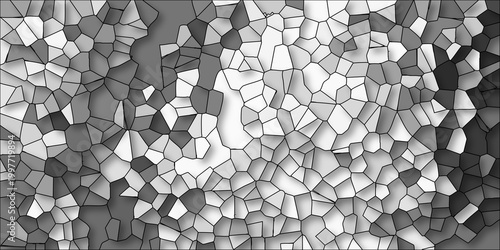 Bright mosaic pattern with white and gray irregular polygons and dark outlines creating a textured and graphic background