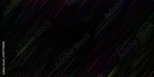 Dark abstract background with thin diagonal lines of vibrant color and subtle topographic contour map overlay
