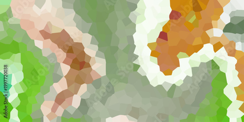 Earthy abstract geometric mosaic with green brown and white polygons creating a natural textured pattern for organic design backgrounds