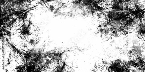 Grungy Black and White Abstract Splatter Texture with Rough Brush Strokes and Distressed Edges for Vintage or Grunge Design Elements