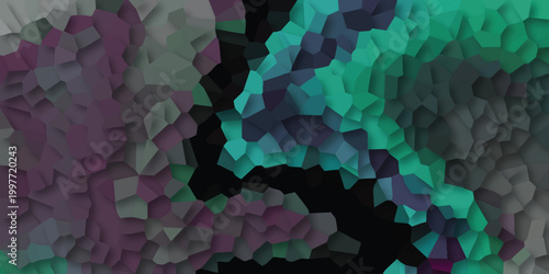 Vibrant abstract mosaic with teal purple and green polygons creating a dynamic and colorful textured background for digital art