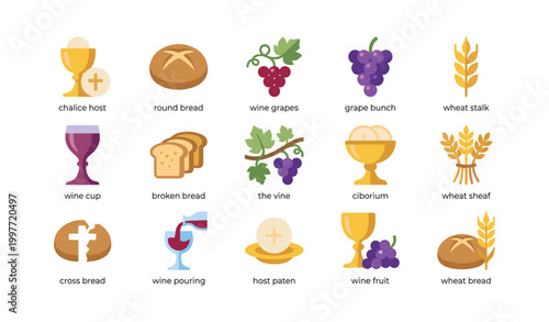 Communion symbols arranged in a grid on white background
