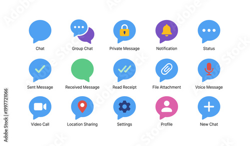 Chat and messaging icons displayed in a grid on white background