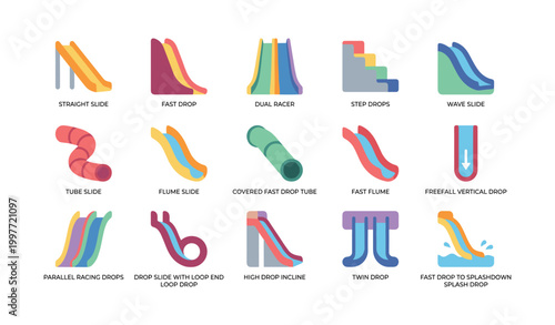 Water slide icons showing various slide types and drops